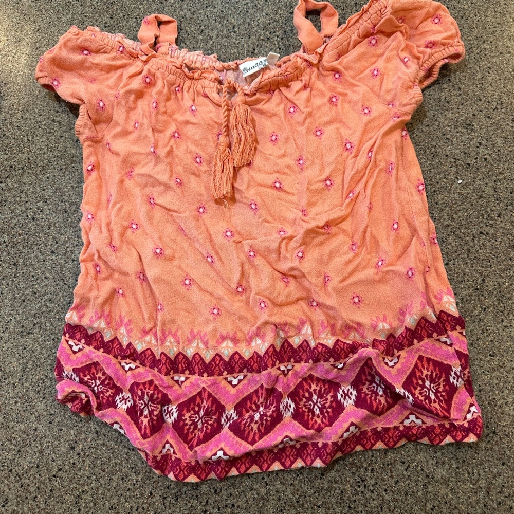 Mudd Pink Puff Sleeve Ruched Blouse